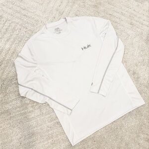 Like New! Huk Mens Long Sleeve Performance Fishing Shirt Rash Guard Small White